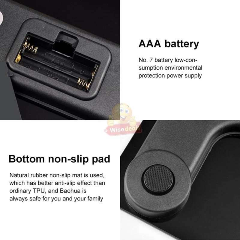 Tempered Glass Electronic Scale with LED Weight Display, Battery Reminder, with Anti-Slip Base