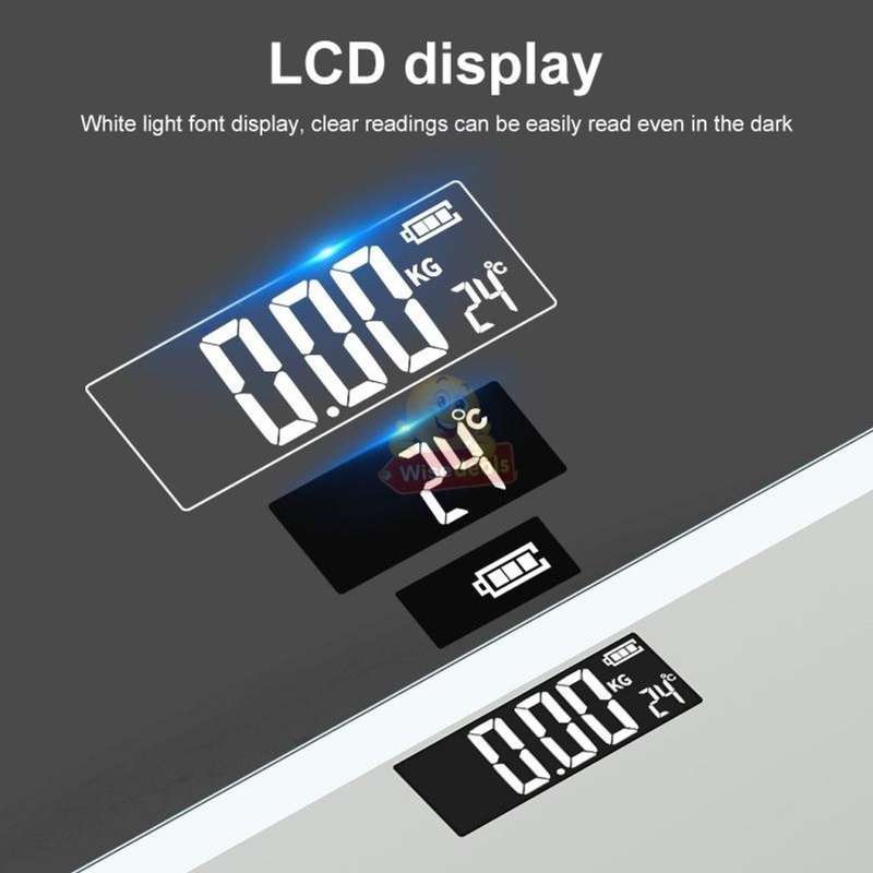 Tempered Glass Electronic Scale with LED Weight Display, Battery Reminder, with Anti-Slip Base
