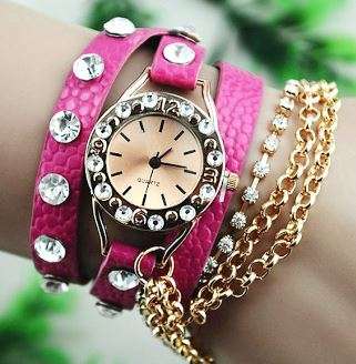 New Stylish Ladies Rhinestone Leather Wrist Watch Bracelet