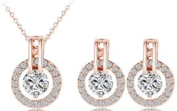Real 18K Rose Gold Plated AAA Crystal Earring and Necklace Jewellery Set