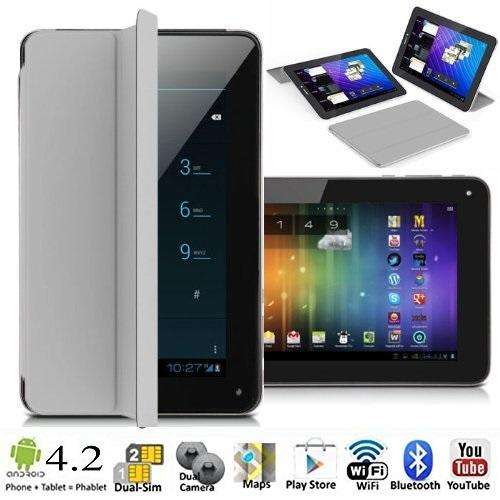 7" 3G Android 4.2 Tablet Smartphone Including Cover, Dual SIM Card Slots, Dual Cameras - White