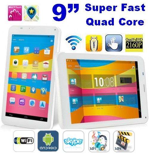 9" Quad Core Android 4.4. Tablet, Dual Cameras, Full HD, Wi-Fi, Bluetooth, 8GB, Touch Screen - White