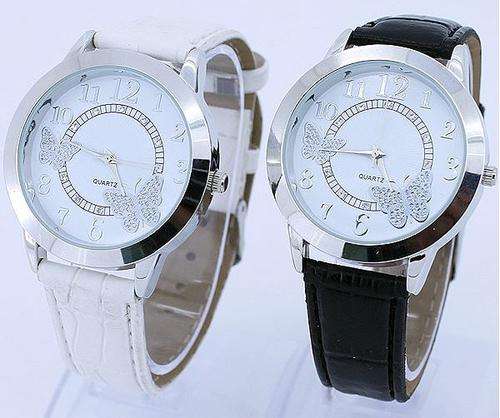 TWO Ladies Crystal Diamond Butterfly Leather Wrist Watch -1 BLACK AND 1 WHITE