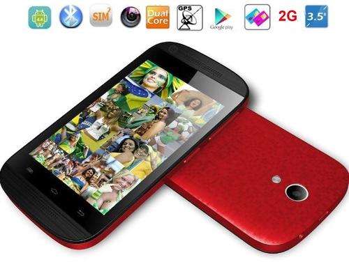 3.5" Android Dual Core 4.4 Smartphone, 2G, Wi-Fi, Dual Sim, Dual Cameras, Wi-Fi, LCD Screen - Red