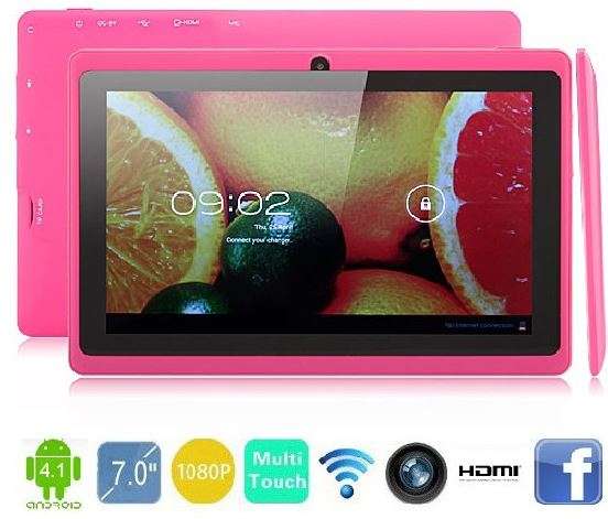 7" Pink Dual Core Android Tablet PC, Dual Cameras, Wi-Fi, Bluetooth