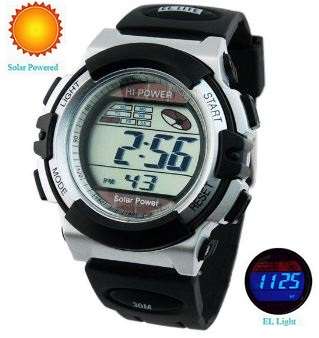Dual Solar and Battery Power Chronograph, Water and Shock Resistant Sport Wrist Watch