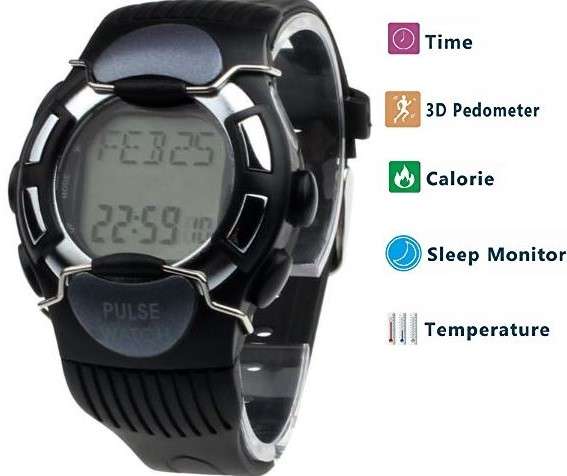 3D Waterproof Sport & Fitness LED Watch with Pedometer, Calories Counter, Heart Rate Monitor -Silver