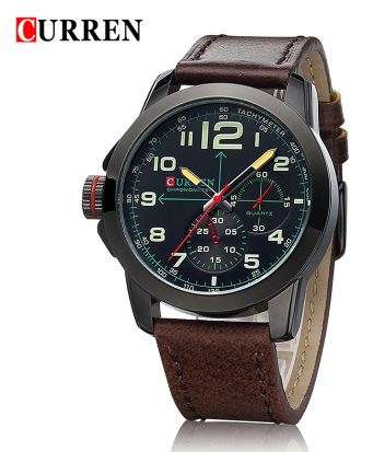 CURREN 8152B Mens Leather Military Wrist Watch - Black