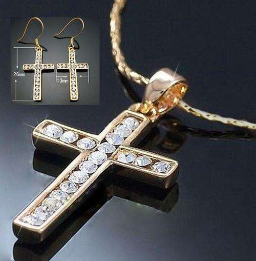 ROXI - Elegant Rose Gold Crystal Cross Jewellery Set