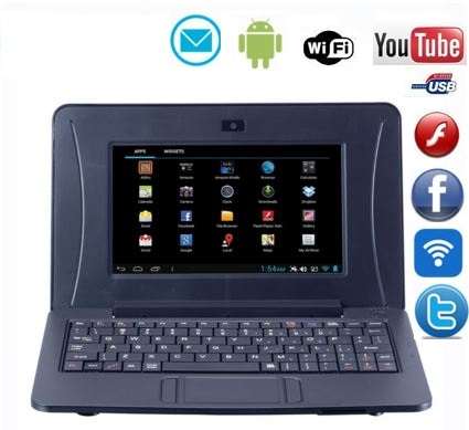 7" Android Netbook, Wi-Fi, Facebook, BBM, 3G, Camera, USB Ports, E-Book, Office Software - Black