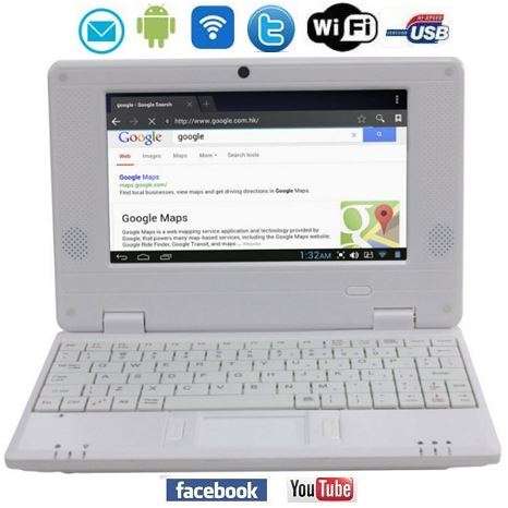 7" Android Netbook, Wi-Fi, Facebook, BBM, 3G, Camera, USB Ports, E-Book, Office Software - White