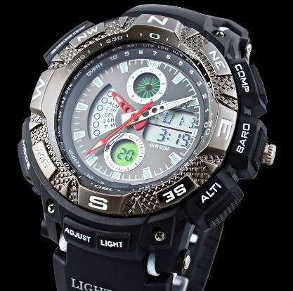 Elegant EPOZZ CHRONOGRAPH Military Mens Wrist Watch - Analog and Digital, Black & White