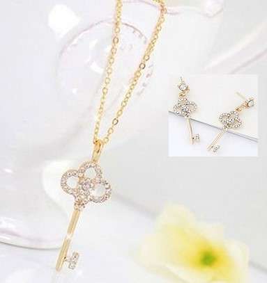 Elegant Rosegold Key Necklace With Austrian Crystals - RECEIVE MATCHING EARRINGS ABSOLUTELY FREE!!!
