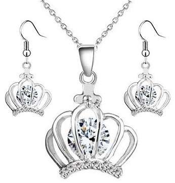 Elegant Ladies Juwellery Set - 925 Sterling Silver Princess Crown With Cubic Zirconia Stones