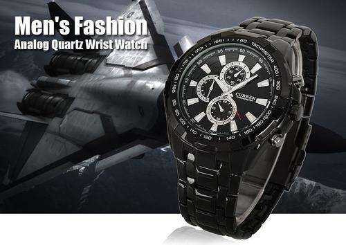 Elegant CURREN Military Mens Quartz Wrist Watch With Stainless Steel Strap - Black