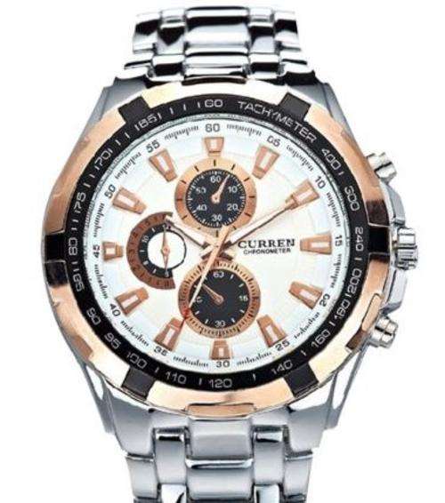 Elegant CURREN Military Mens Quartz Wrist Watch With Stainless Steel Strap - Silver, White & Gold