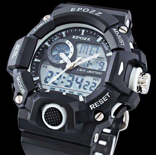 Luxury EPOZZ CHRONOGRAPH LCD Military Mens Wrist Watch - Analog and Digital, Black & White