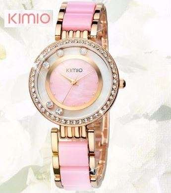Elegant Ladies Rose Gold & Pink KIMIO Diamante Wrist Watch