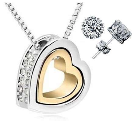 Equisite Double Heart Pendant Juwellery Set made with Swarovski Elements