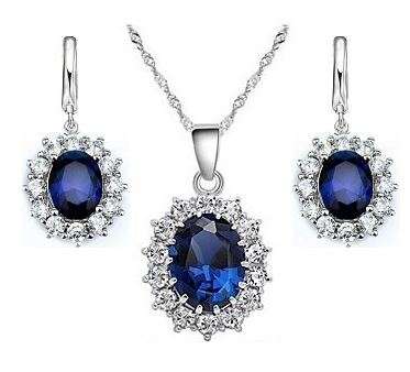 Equisite Sterling Silver Sapphire Princess Kate Look a Like Juwellery Set
