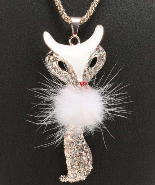 Elegant Rose Gold Necklace With Crystal & Feather Fox Pendant