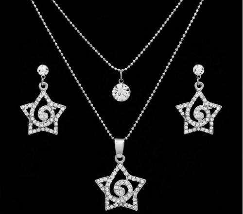 Equisite 18 Carat White Gold Plated Star Shaped Double Layer Juwellery Set with Swarovski Crystals