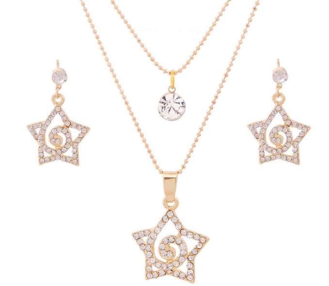 Equisite 18 Carat Yellow Gold Plated Star Shaped Double Layer Juwellery Set with Swarovski Crystals