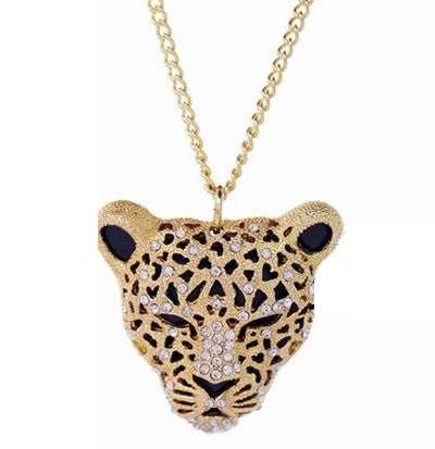 Elegant Rose Gold Crystal Leopard Head Necklace