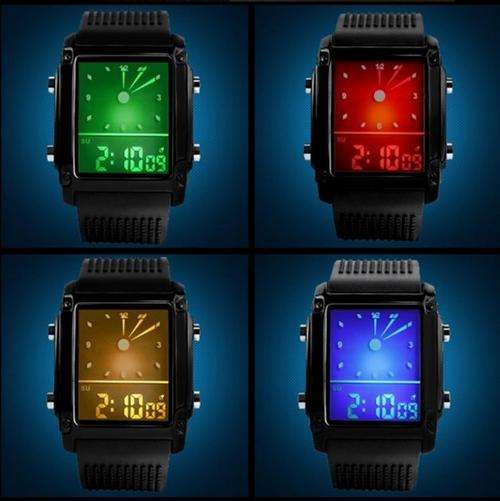 Elegant Military Mens Solar Dual Wrist Watch - Luminous With Seven Colours