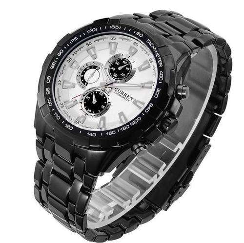 Elegant CURREN Military Mens Quartz Wrist Watch With Stainless Steel Strap - Silver, Black & White