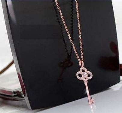 Elegant 18K Gold Plated Necklace With Austrian Crystal Key Pendant