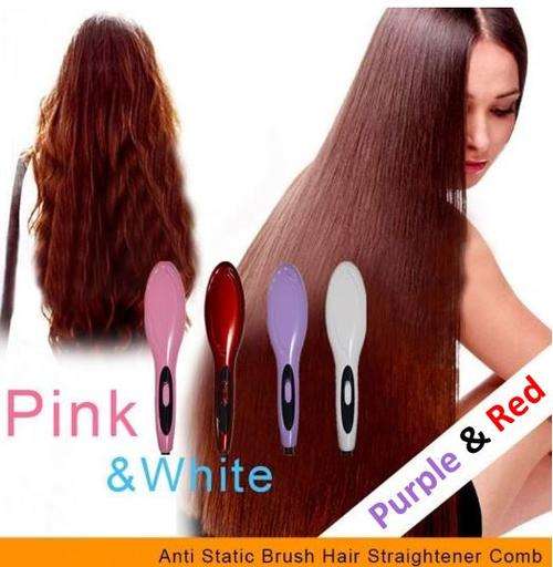 Professional Electric Hair Straightener Brush with LCD Display in Pink, White, Purple and Red