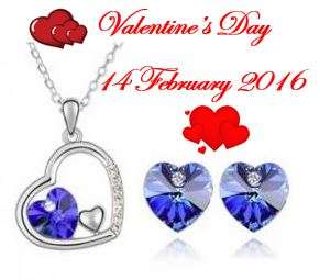Elegant White Gold Plated Jewelry Set Heart Shape With Austrian Crystals - 6 Beautiful Colours