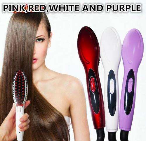 Professional Electric Hair Straightener Brush with LCD Display in Pink, White, Purple and Red