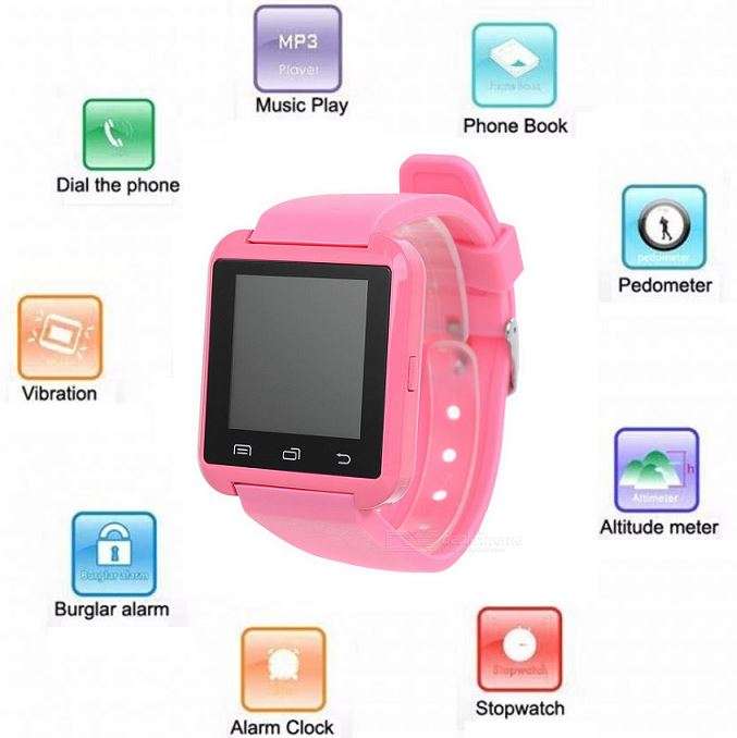 Bluetooth Smartwatch for Android, Samsung, HTC, LG, Sony - Pedometer, Sleep Monitor etc Pink