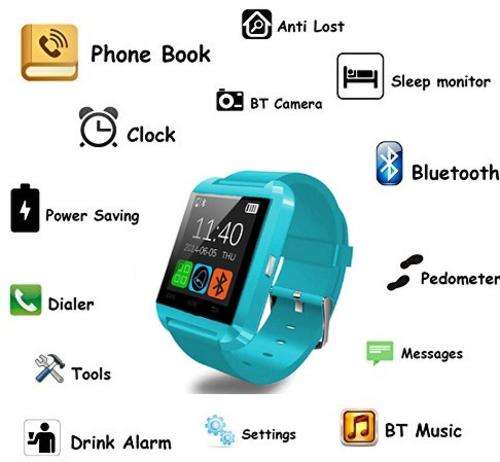 Bluetooth Smartwatch for Android, Samsung, HTC, LG, Sony - Pedometer, Sleep Monitor etc Light Blue
