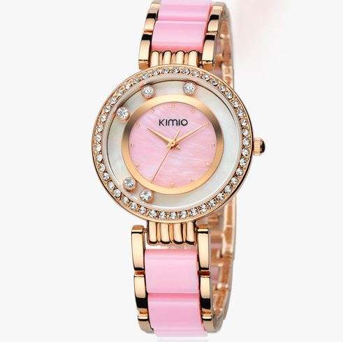 Elegant Ladies Rose Gold & Pink Wrist Watch With Swarovski Crystals - KIMIO Branded