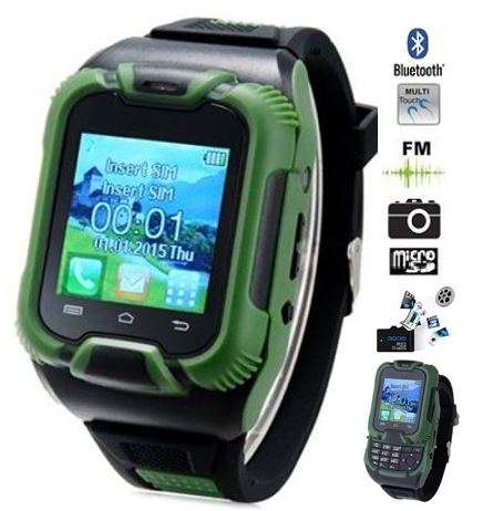Bluetooth Smartwatch - Touch Screen With Sliding Keyboard, Dual Sim, Camera, FM, Video - GREEN