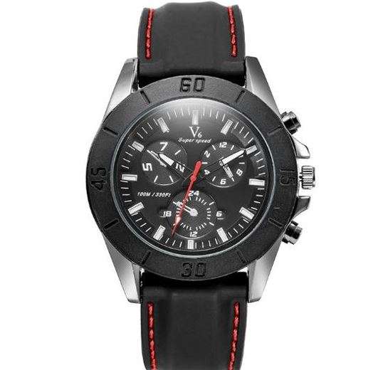 Sporty V6 Super Speed Quartz Mens Wrist Watch With Silicone Strap In Black & White