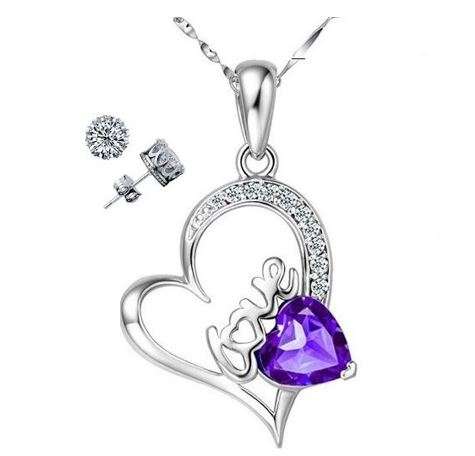 Elegant 925 Stamped Sterling Silver Cubic Zirconia Jewelry Set With Love Heart Pendant