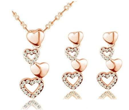 Elegant Ladies 18K Gold Plated Heart Jewelry Set With Austrian Crystals