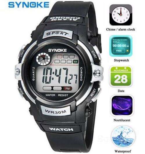 Synoke Chrono LED Sports Wrist Watch, Date & Time, Digital, Alarm, Stopwatch etc in Silver/Black