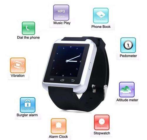 U8S Bluetooth Smartwatch for IOS iPhone, Android, Samsung, Pedometer, etc in Black & Silver