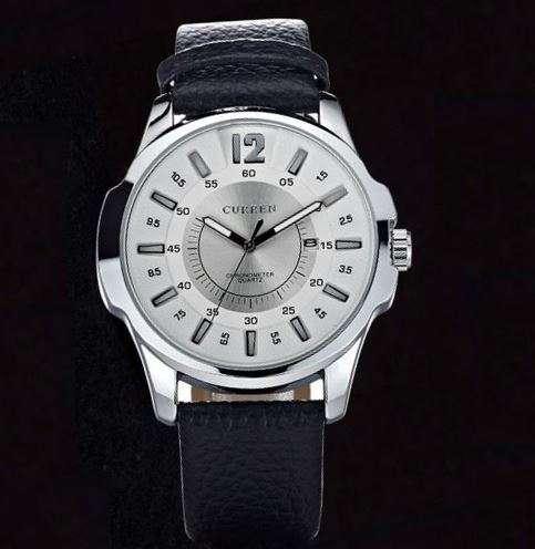 Elegant CURREN 8123 Military Mens Quartz Wrist Watch With Stainless Steel Strap - White & Silver