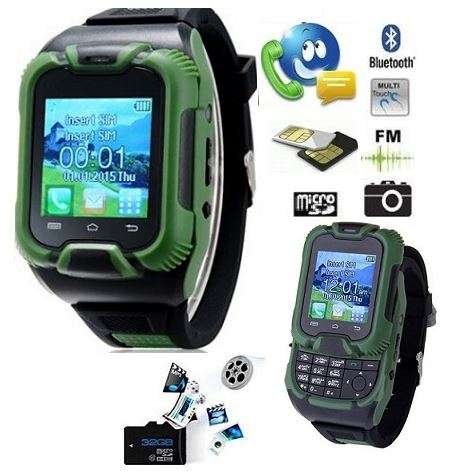 Bluetooth Smartwatch - Touch Screen With Sliding Keyboard, Dual Sim, Camera, FM, Video - GREEN