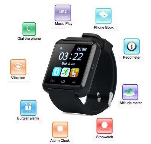 U8S Bluetooth Smartwatch for IOS iPhone, Android, Samsung, Pedometer, etc in Black