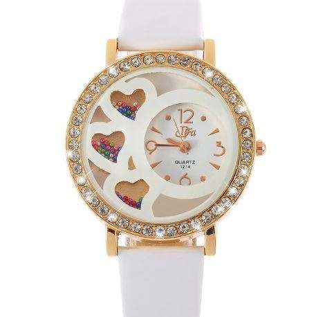 Elegant Ladies Crystal Filled Tripple Heart Wrist Watch in White