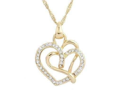 Elegant Gold Plated Double Heart with Swarovski Elements & FREE HEART SHAPED EARRINGS