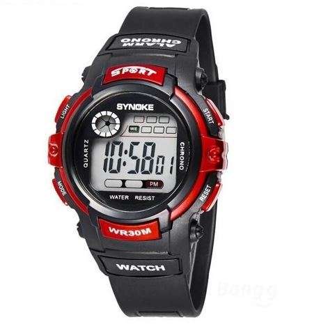 Synoke Chrono LED Sports Wrist Watch, Date & Time, Digital, Alarm, Stopwatch etc in Red & Black