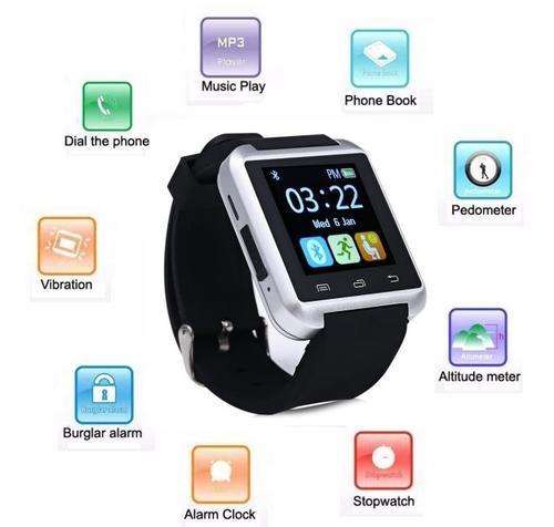 U8S Bluetooth Smartwatch for IOS iPhone, Android, Samsung, Pedometer, etc in Black & Silver